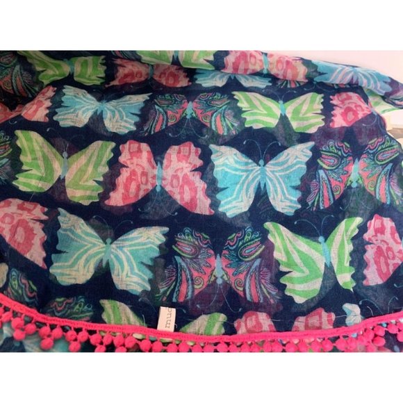 Mudpie Womens Pink Green Blue Butterfly Scarf  20" x 66" - Picture 4 of 12